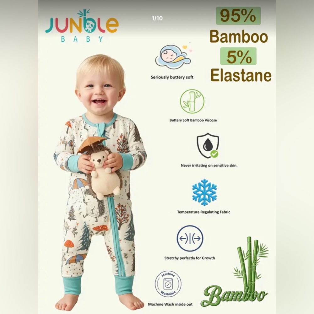 🧡 NEW Baby Bamboo Fiber Romper Jumpsuit Pajamas Sleeper- 🦔 Hedgehog  *super soft